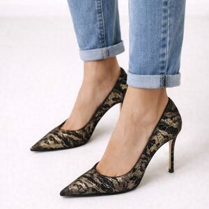 Casadei Black and Gold Patterned Heels